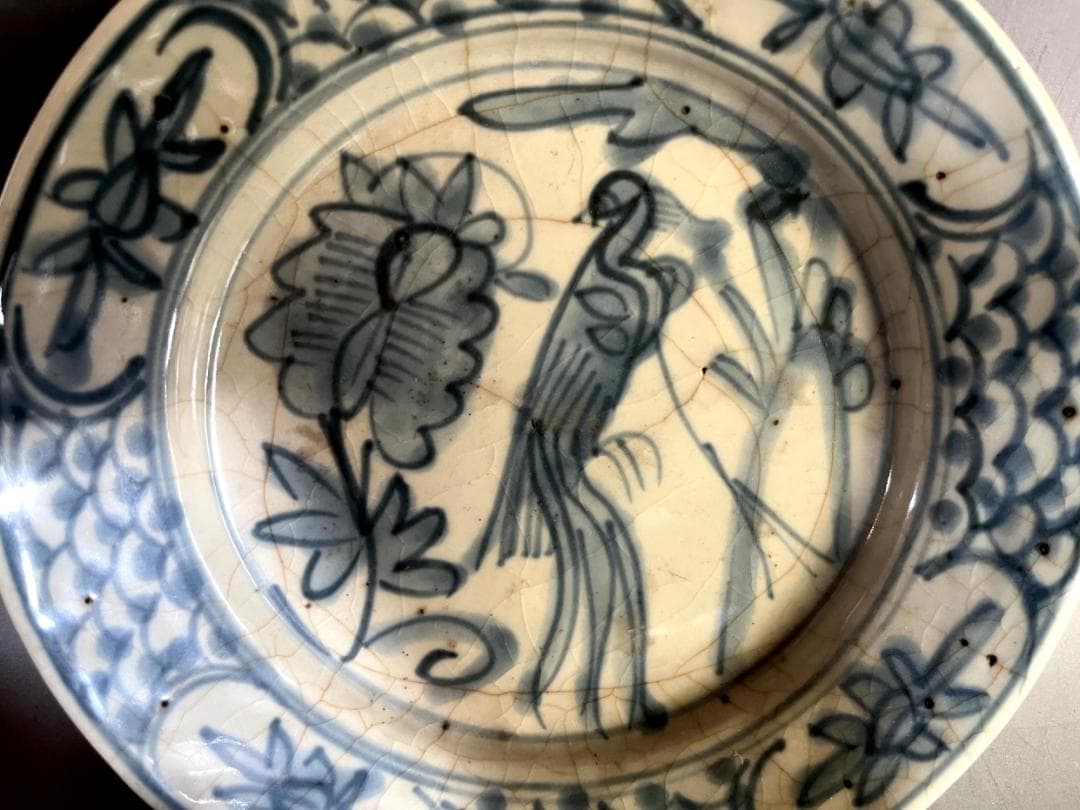 皿■呉須手 南京染付 明時代末期～清時代初期（17世紀頃）砂高台 2枚 青華■