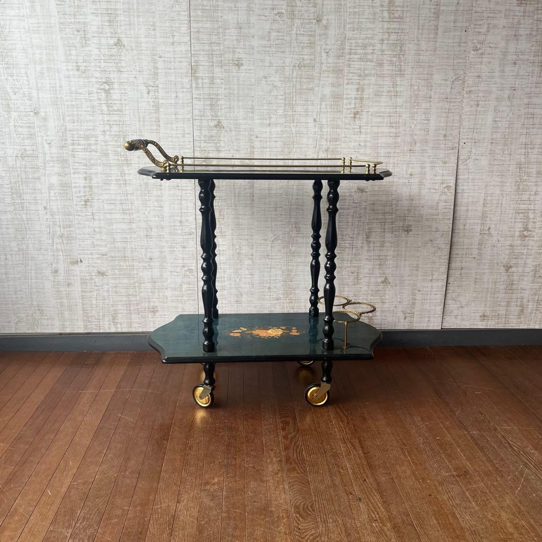 【アンティーク】イタリア製 象嵌細工 サービスワゴン キッチンワゴン 古道具