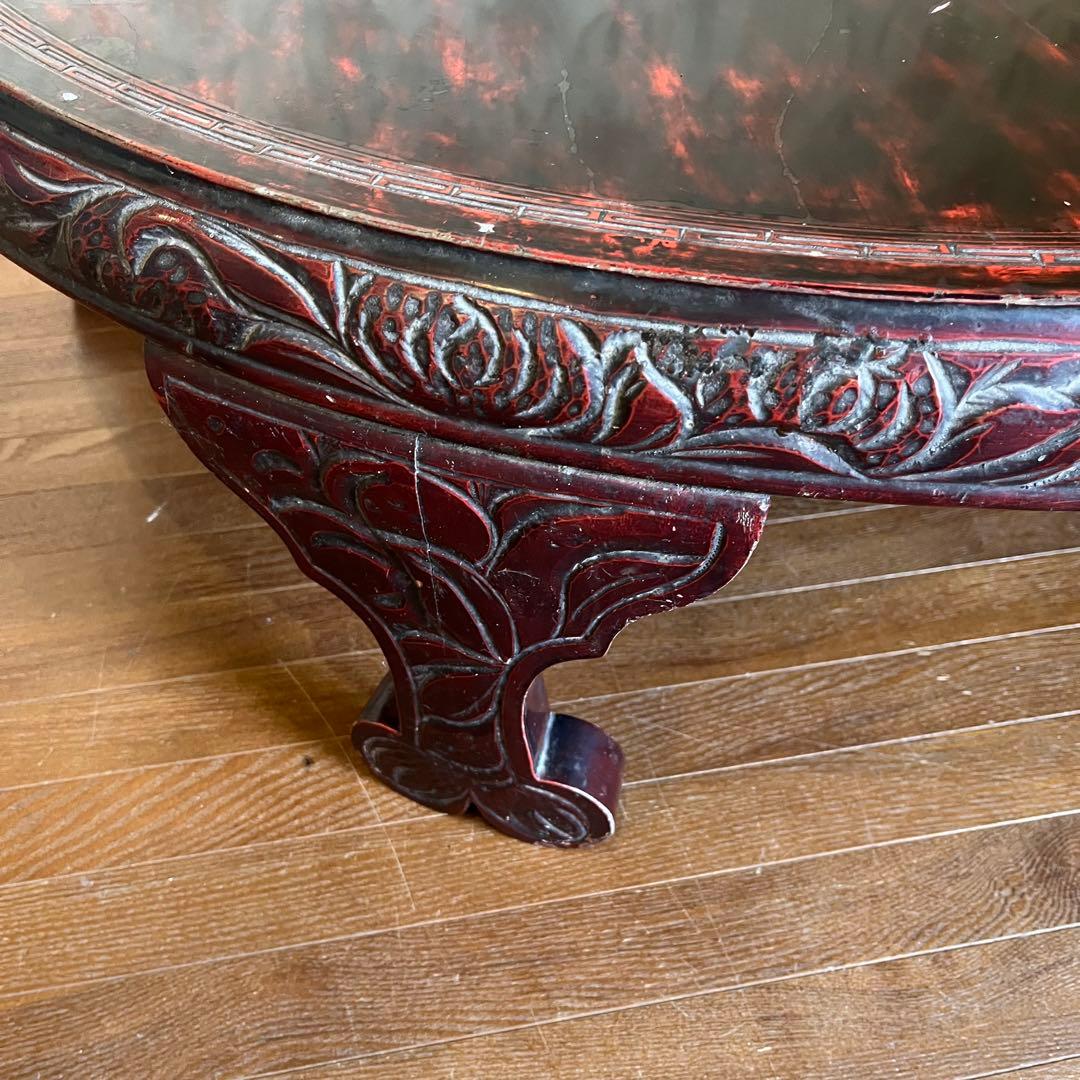 【アンティーク】李朝 彫刻 天然木 座卓 ちゃぶ台 センターテーブル 古家具