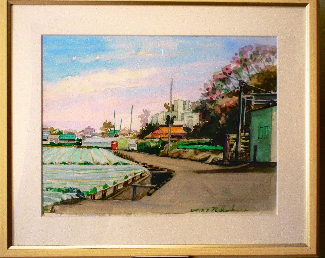 風景画 水彩画 木製額縁付きF6サイズ