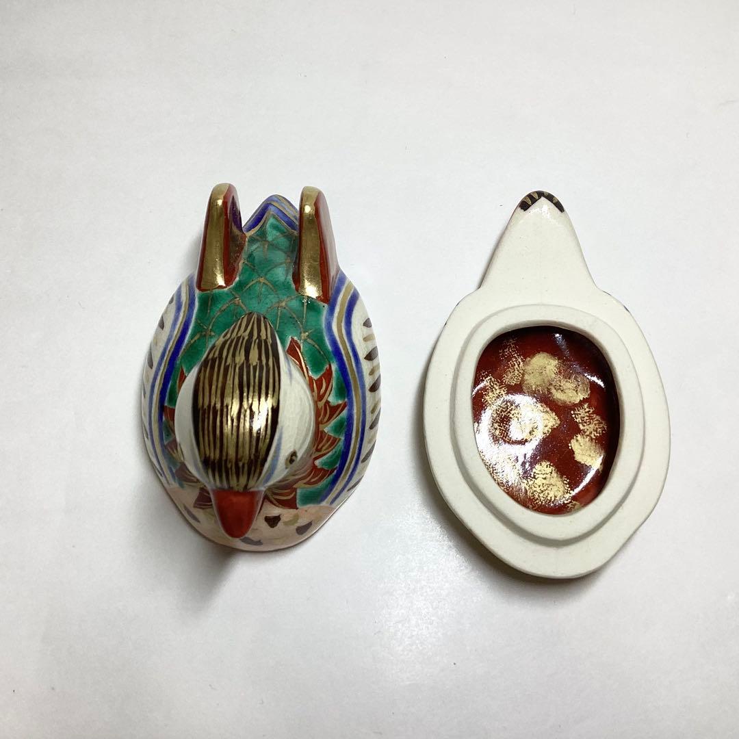 香合 色絵 おしどり 御室窯 木箱入 茶道具 古物品
