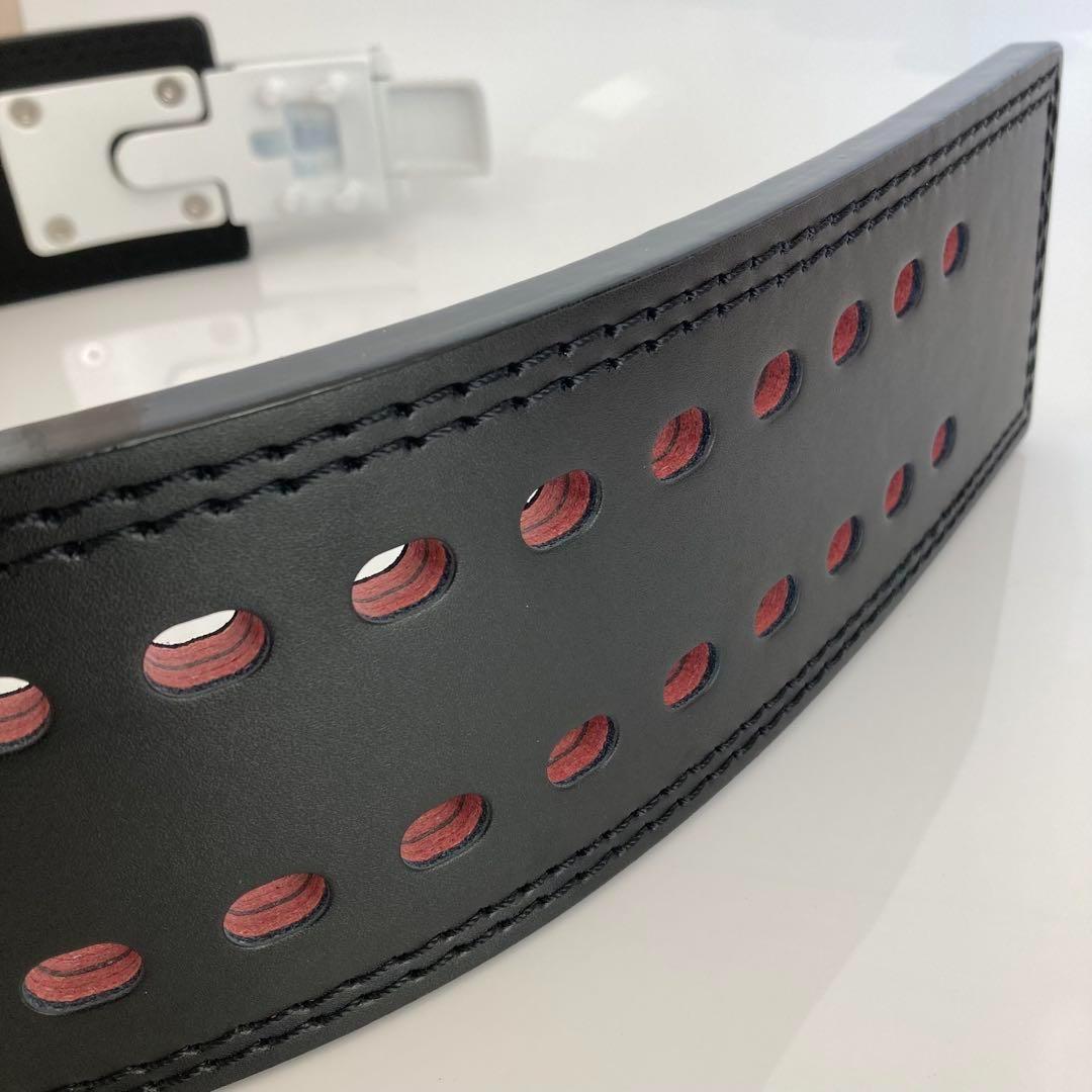 パワーベルト レバーアクション Mサイズ 本革 BLACK× 白バックル 可変式