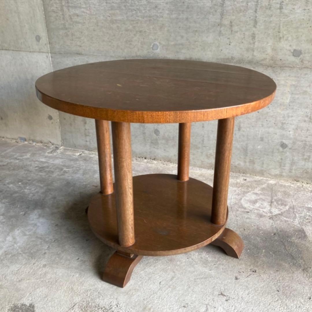 古い味のあるセンターテーブル カフェ 机 飾り台 丸型 木製 レトロ ビンテージ