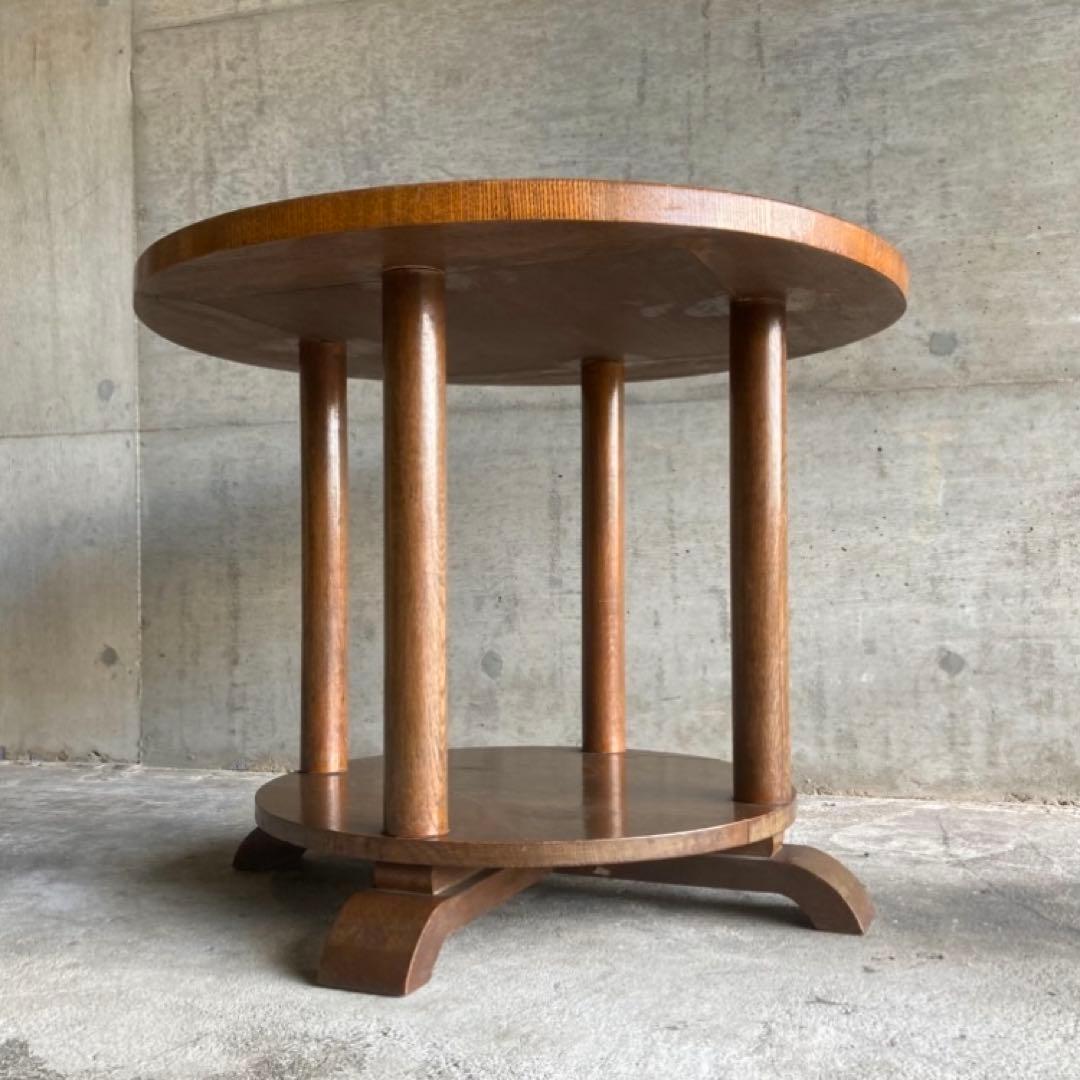 古い味のあるセンターテーブル カフェ 机 飾り台 丸型 木製 レトロ ビンテージ