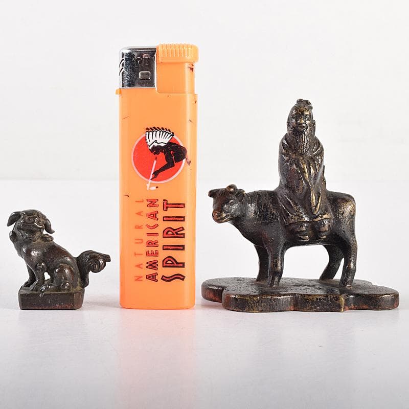 中国　古銅宣徳銅　篆刻　人物摘　獅子摘など　印材　5点まとめて　G　R7651