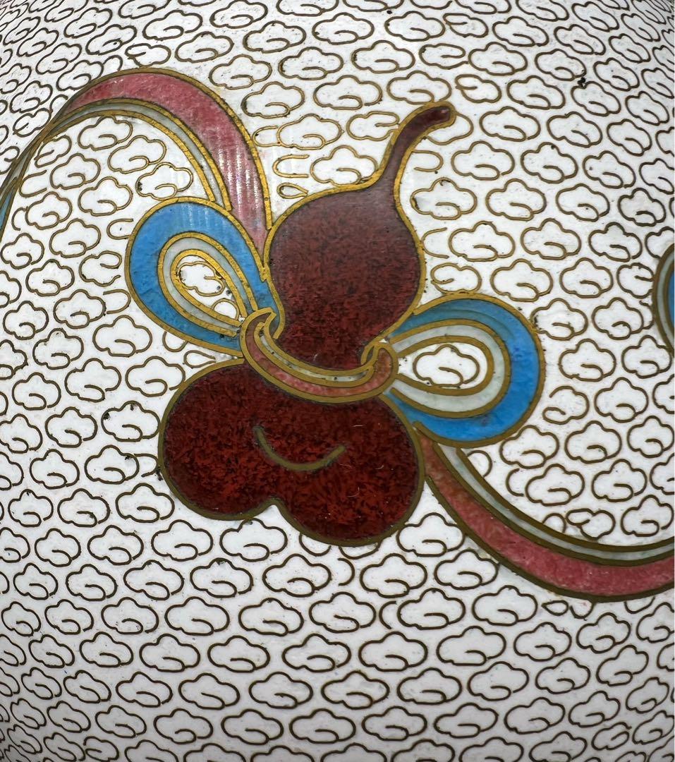 中國美術 古玩 景泰藍 七宝焼 超大博古紋茶入 茶筒 茶道具 高さ20.5cm