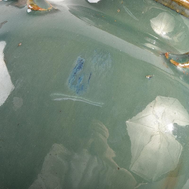 富山県　小杉焼　青磁　四耳壷形　花生　時代箱付　V　R9318