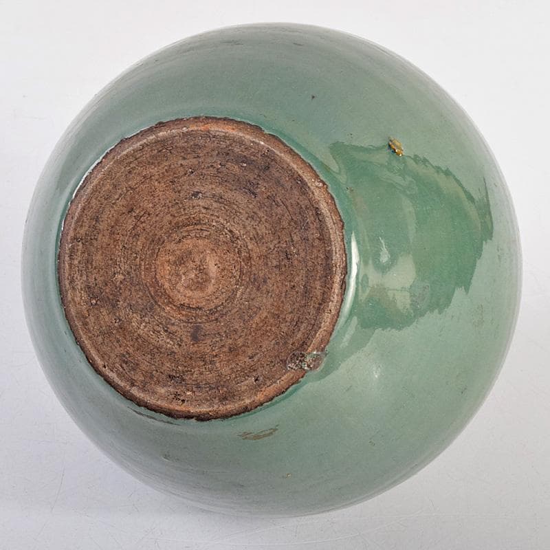 富山県　小杉焼　青磁　四耳壷形　花生　時代箱付　V　R9318