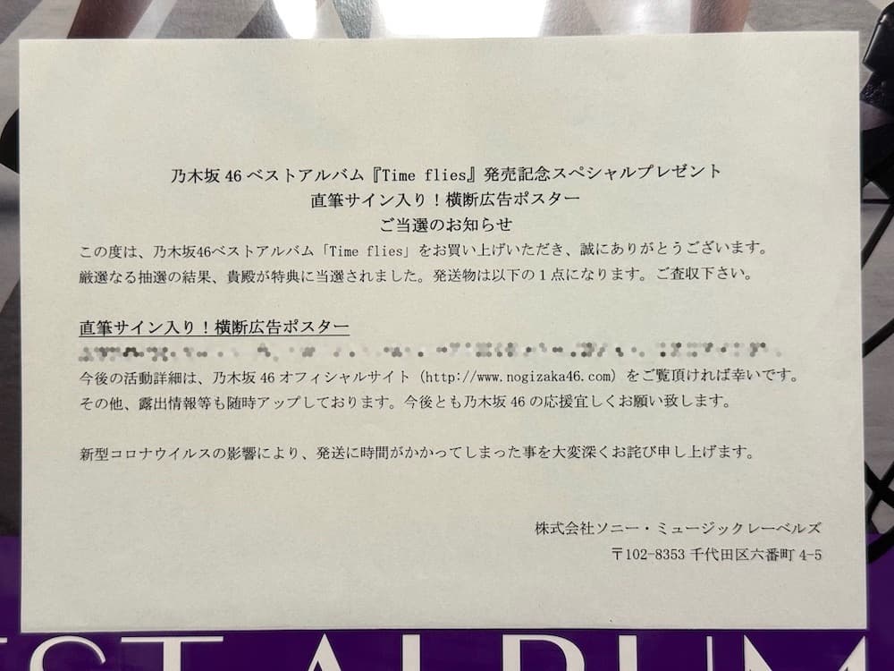 乃木坂46 Time flies 岩本蓮加 直筆サイン入り横断広告ポスター