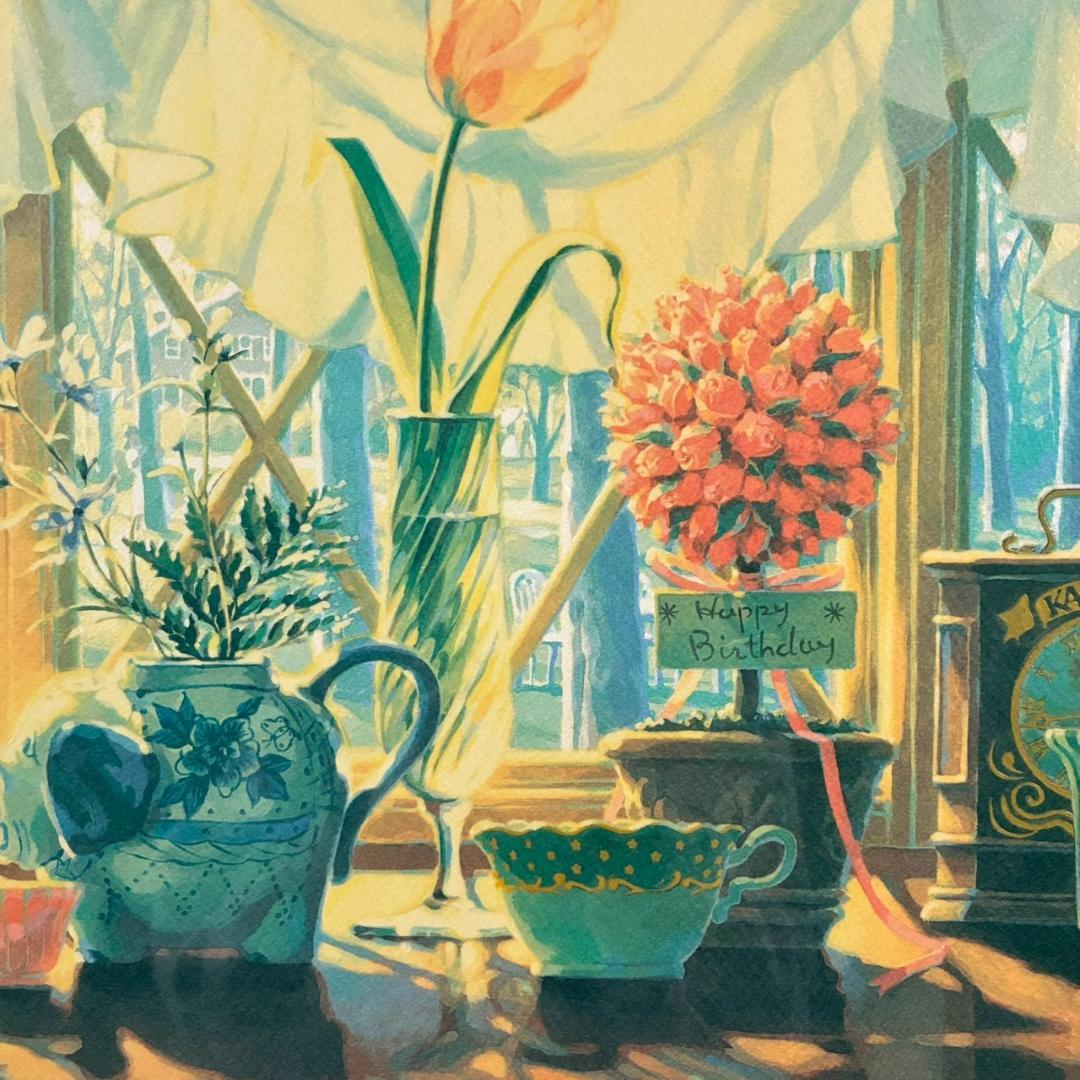 美品 笹倉鉄平「軽井沢の窓辺」シルクスクリーン 額縁入 人気作家 光の情景画家