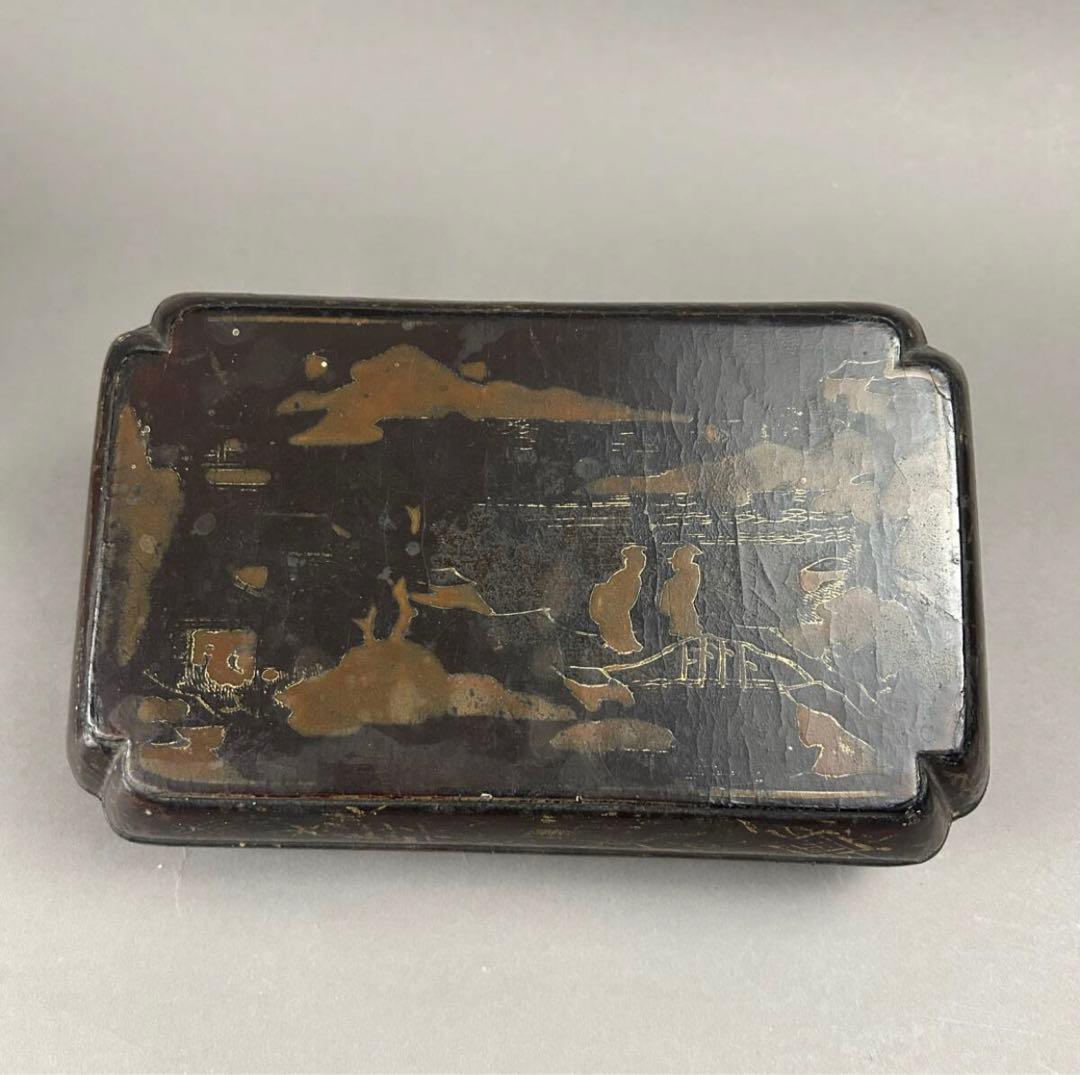 黒漆金彩長方箱 美術品　茶道具　骨董品　漆箱　漆器　黒漆　文房具　重箱　香道具
