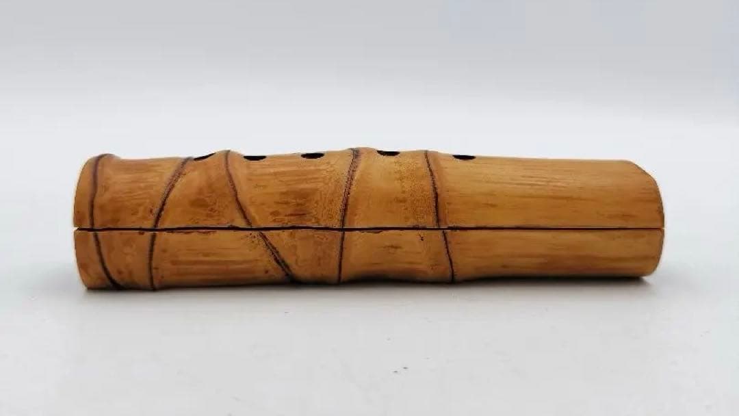 b346 香合 尺八 布袋 竹 吉田華正 木箱 茶道具 古物