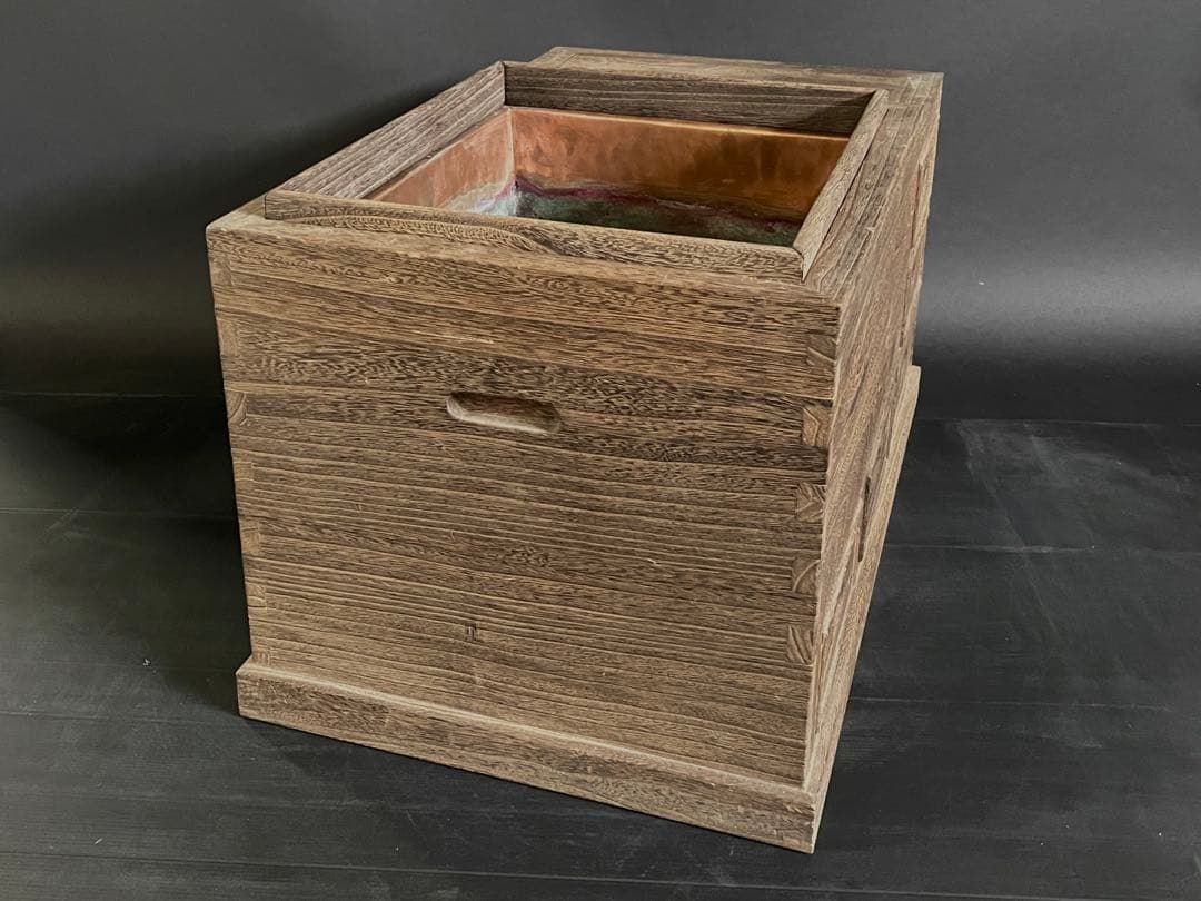 【美品】「母」 総桐 江戸火鉢 長火鉢 焼杉 無垢材 五杯 引出し （Fお）