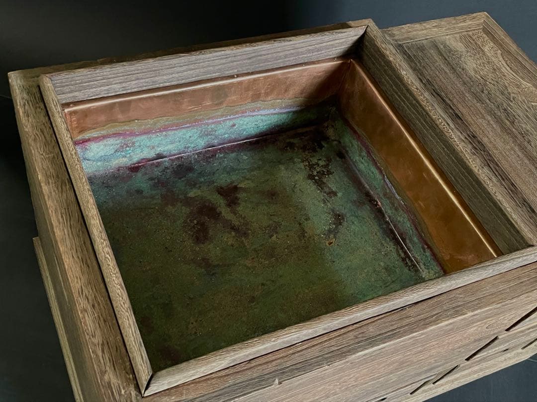 【美品】「母」 総桐 江戸火鉢 長火鉢 焼杉 無垢材 五杯 引出し （Fお）