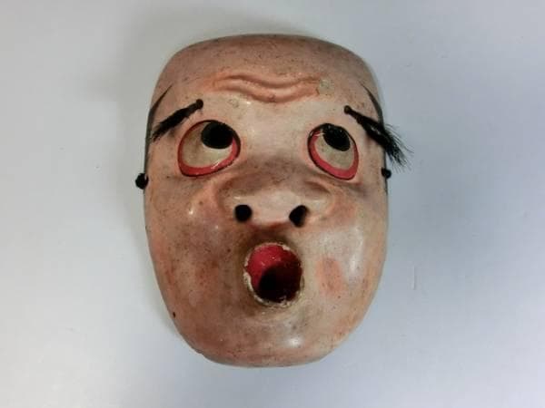 お面■ひょっとこ 古い木彫り面 神楽面 能面 手彫り 木製 時代物 骨董品■