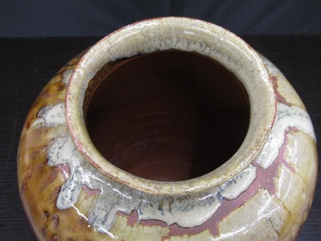 【未使用品】味鉄作 肥前焼 陶器 花瓶 花器 壺 大型 茶系 共箱なし