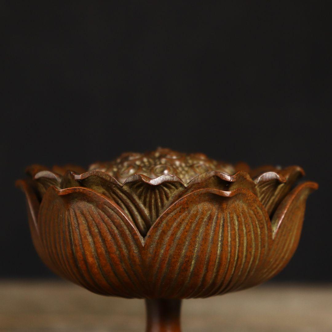 銅 細工 蓮華香炉 室内盤香塔 香篆炉 茶室香薫炉 工芸品 美術品 置物