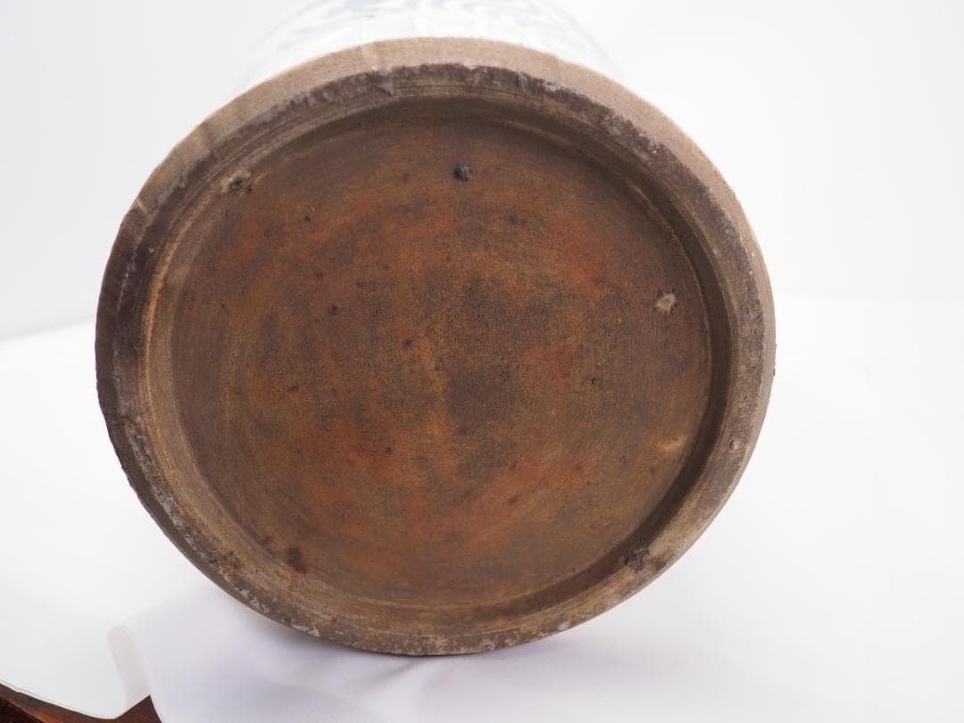 青花　染付　耳付　瓶　壺　花瓶　麒麟　鳳凰　魚　蓮　魚藻紋　中国　中華　修理跡