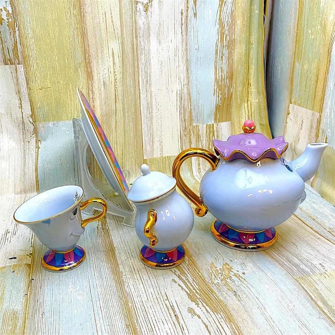 美女と野獣 ポット夫人 チップ ティーセット★シュガーポット お皿 5点セット