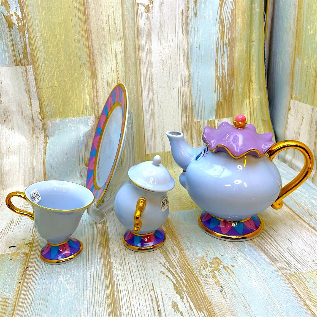 美女と野獣 ポット夫人 チップ ティーセット★シュガーポット お皿 5点セット