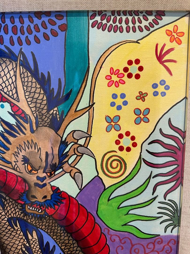 【F10号】ジミー大西【ドラゴン】肉筆/表裏サイン有/油彩/アクリル/額縁/額装