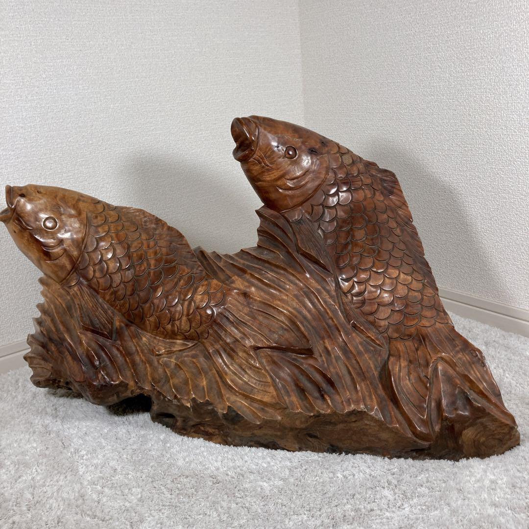 木彫り　鯉　carp fish レトロアンティーク　置物