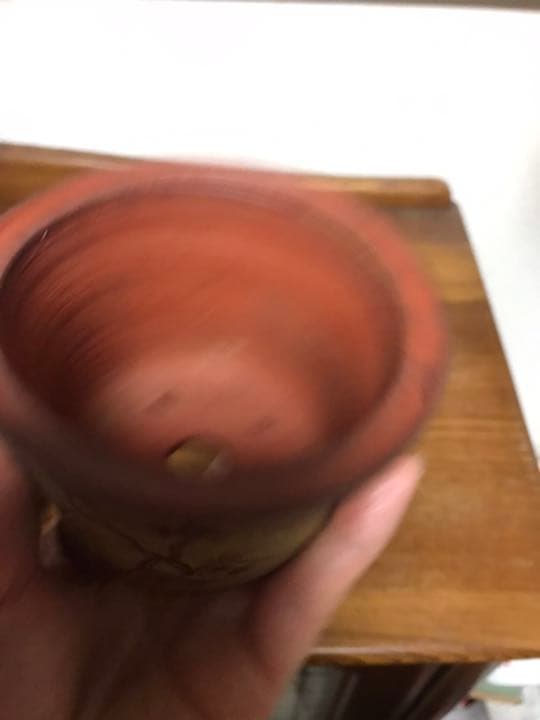 盆栽鉢　時代ミニ盆栽鉢常滑名工泥珠3つ足釘彫山水画朱泥ミニ盆栽鉢