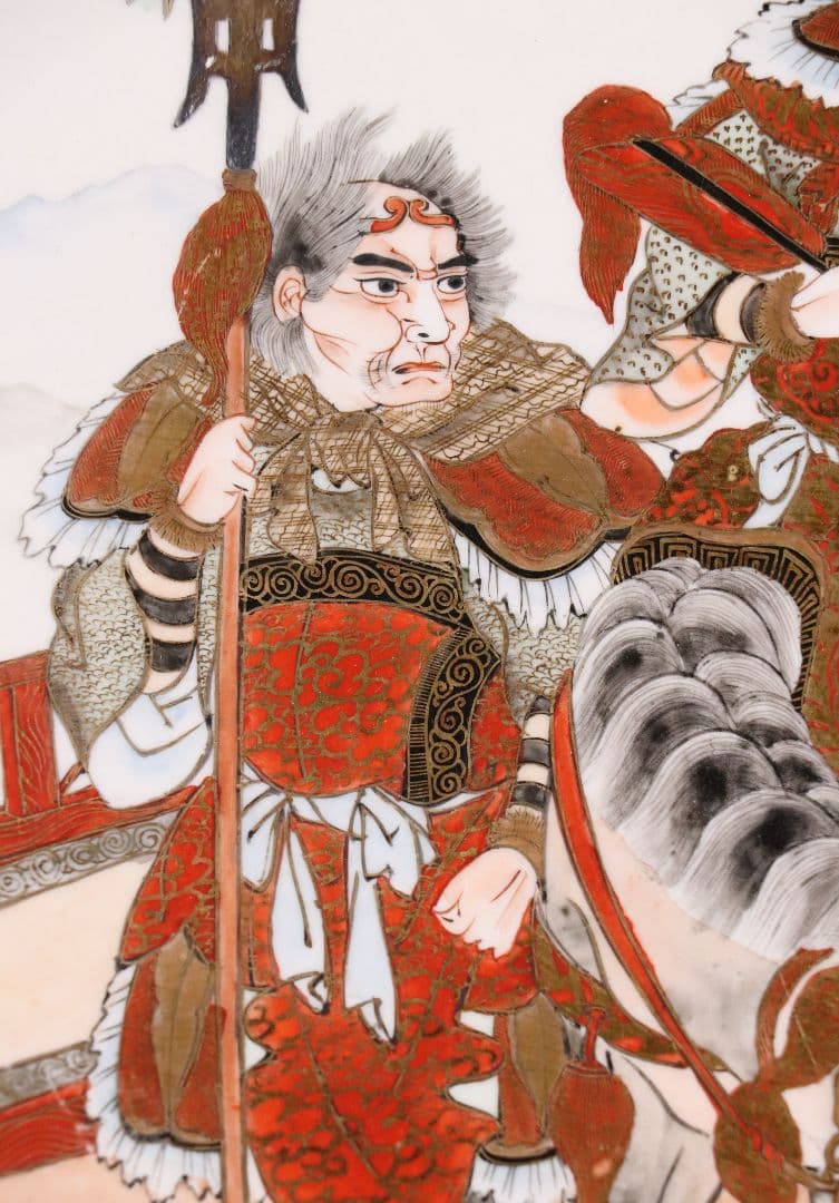 明治期 九谷焼 武者絵 飾大皿 45.2cm 於九谷高田画【MA212】