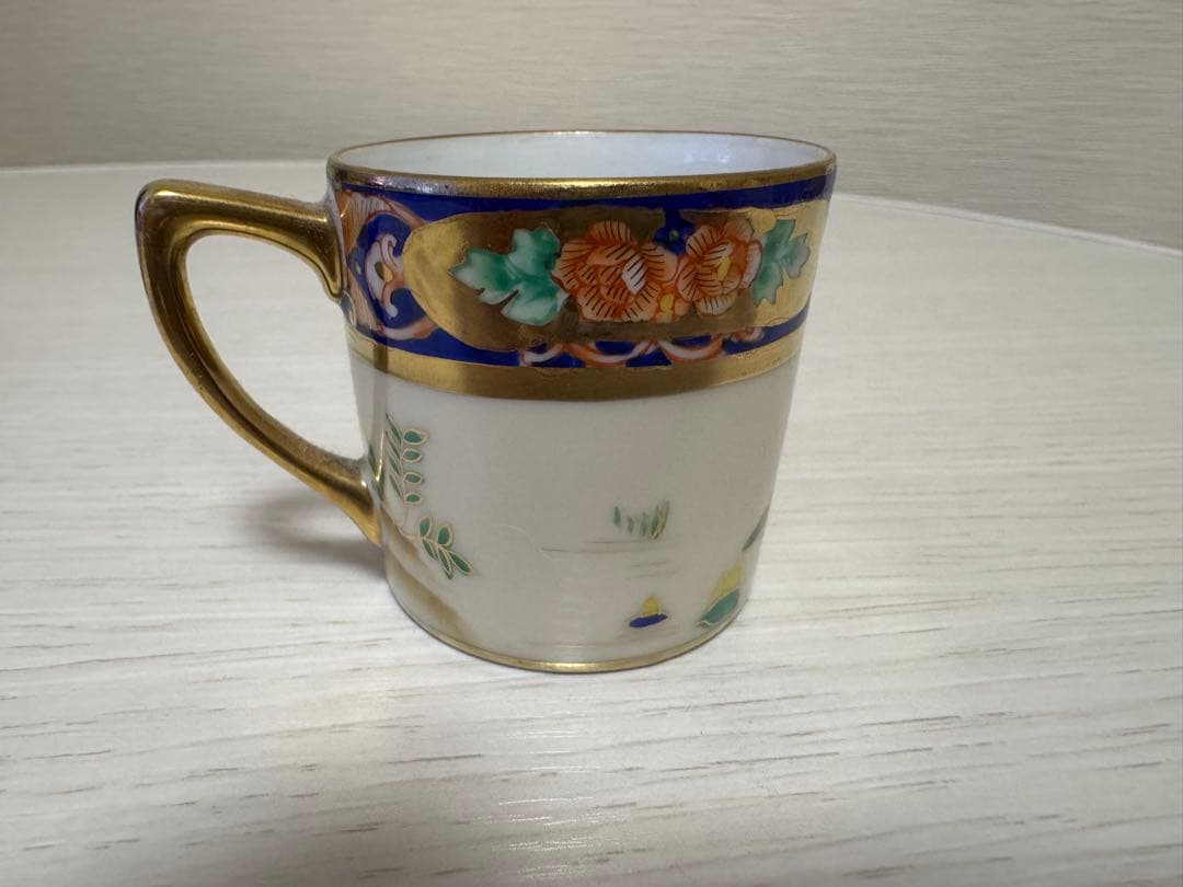オールドノリタケ 戦前 デミタスカップ＆ソーサー 和風楼閣文 金彩 昭和初期