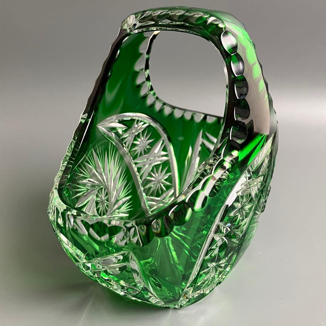 希少 切子 クリスタル カット ガラス バスケット 鉢 オブジェ 置物 小物入れ