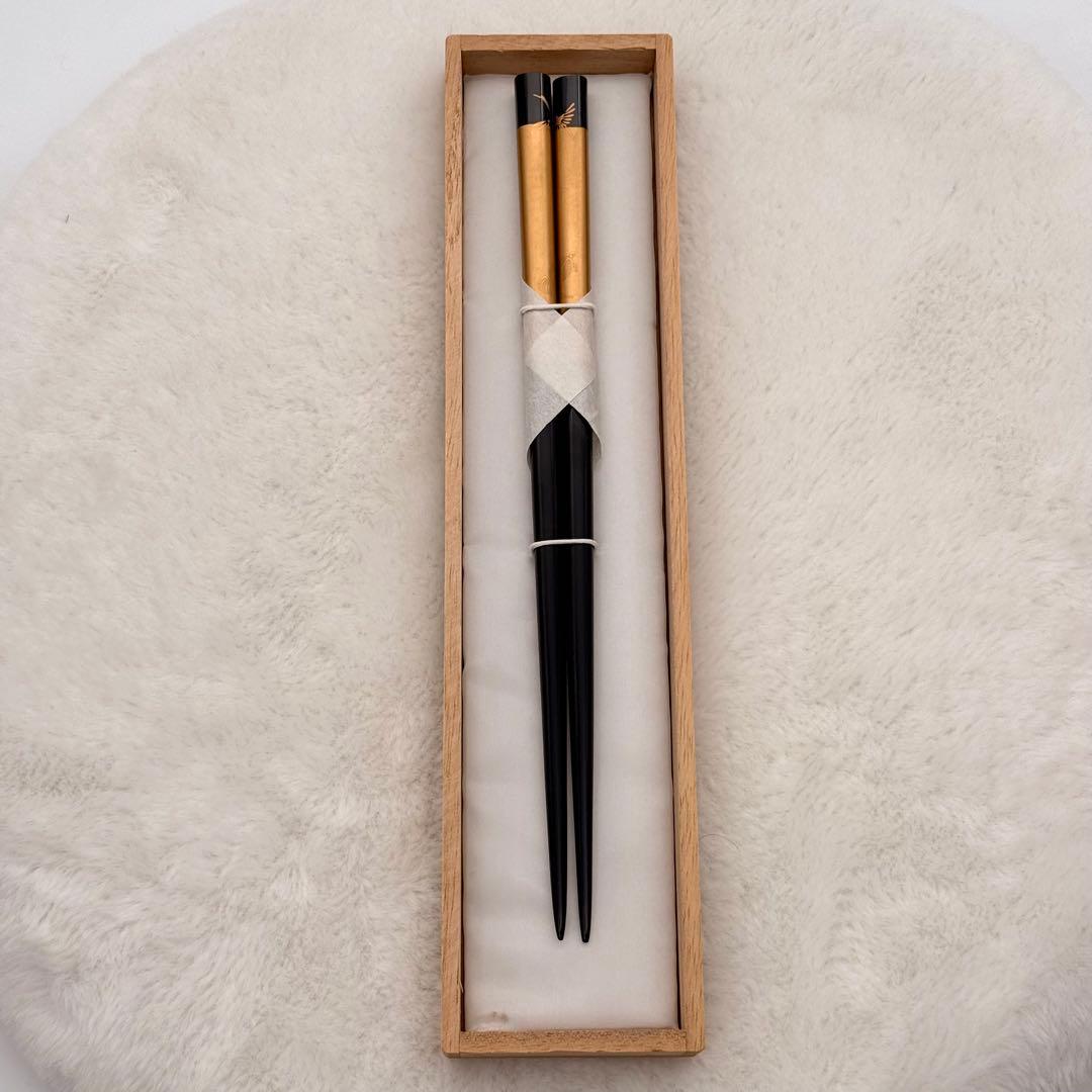 【最高級】加賀蒔絵 鶴亀 輪島塗 金箔 金粉 本漆 長寿の箸 桐箱・説明書付