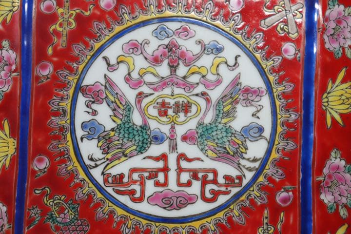 中国　粉彩高台菓子器　在銘　木箱付　送料込み0715