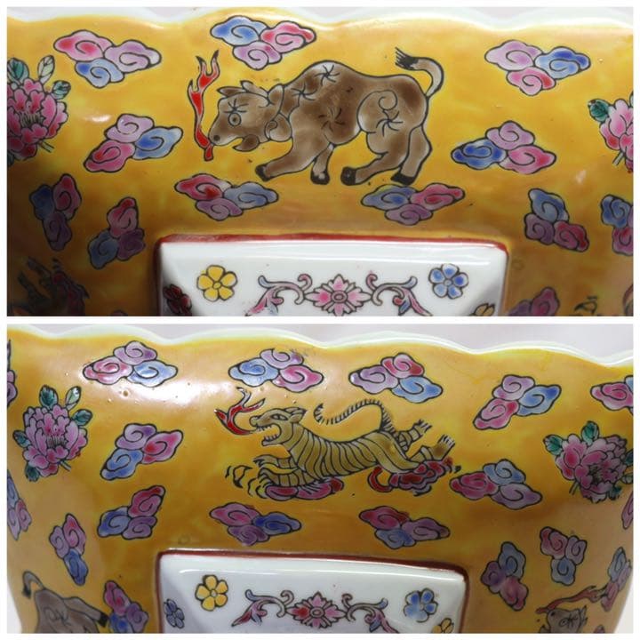 中国　粉彩高台菓子器　在銘　木箱付　送料込み0715