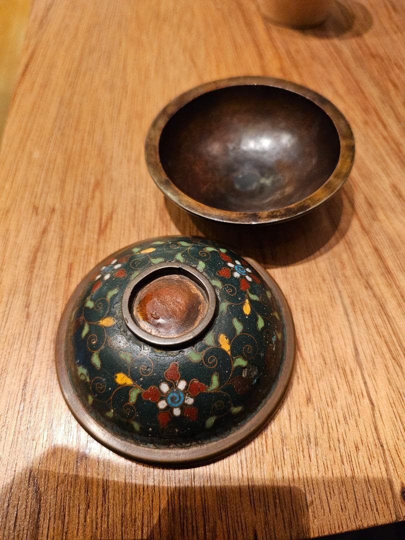 秋*田様 中国 清朝期末 七宝香合？ 景泰藍