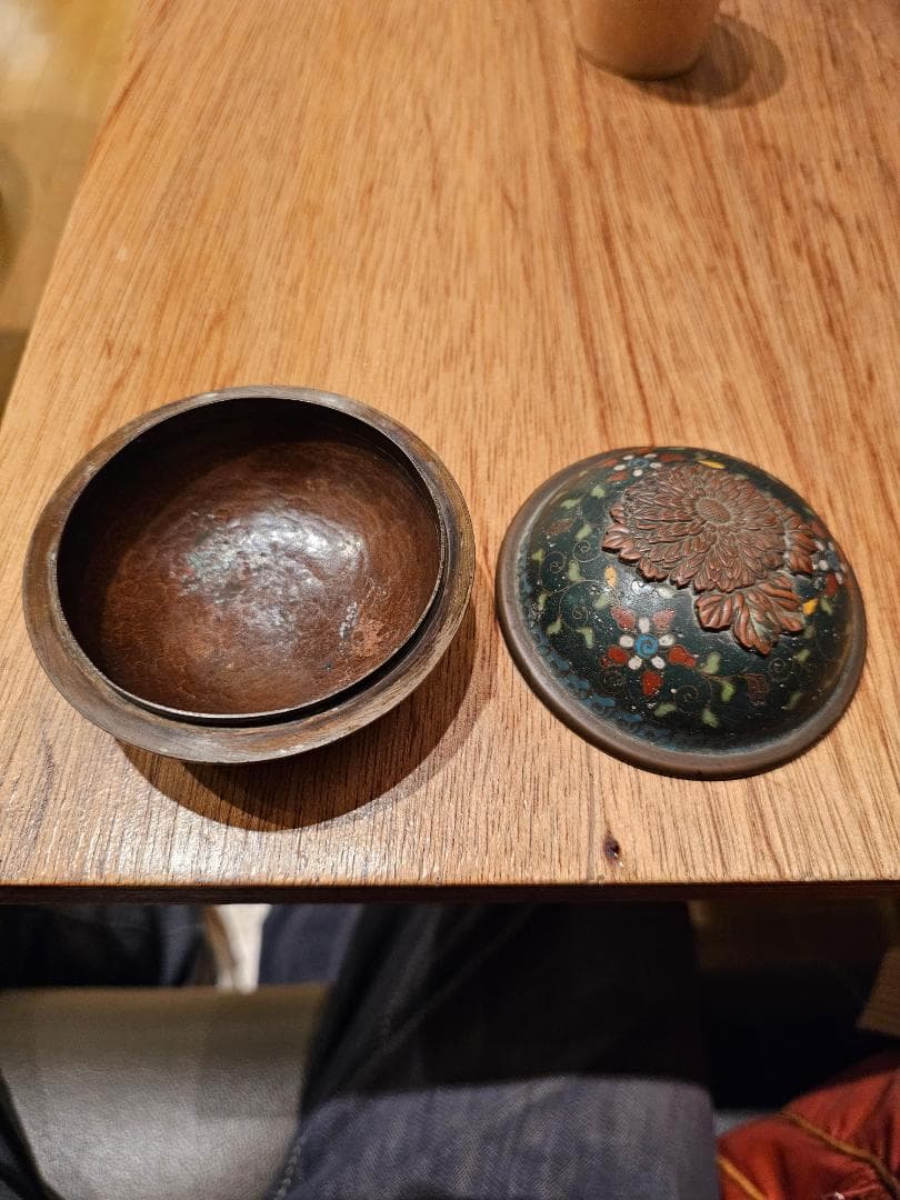 秋*田様 中国 清朝期末 七宝香合？ 景泰藍