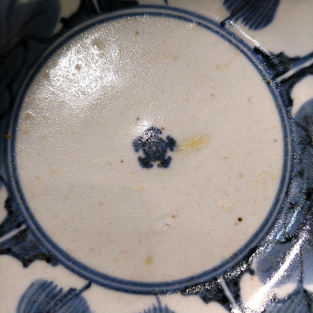 古伊万里 角福 くらわんか皿 江戸中期 染付 牡丹 中皿