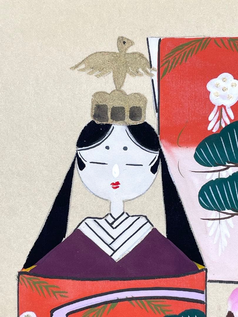 長谷川清堂 「雛之図」 肉筆 ひな祭り 立雛 日本画 掛け軸 掛軸 茶掛 絵画