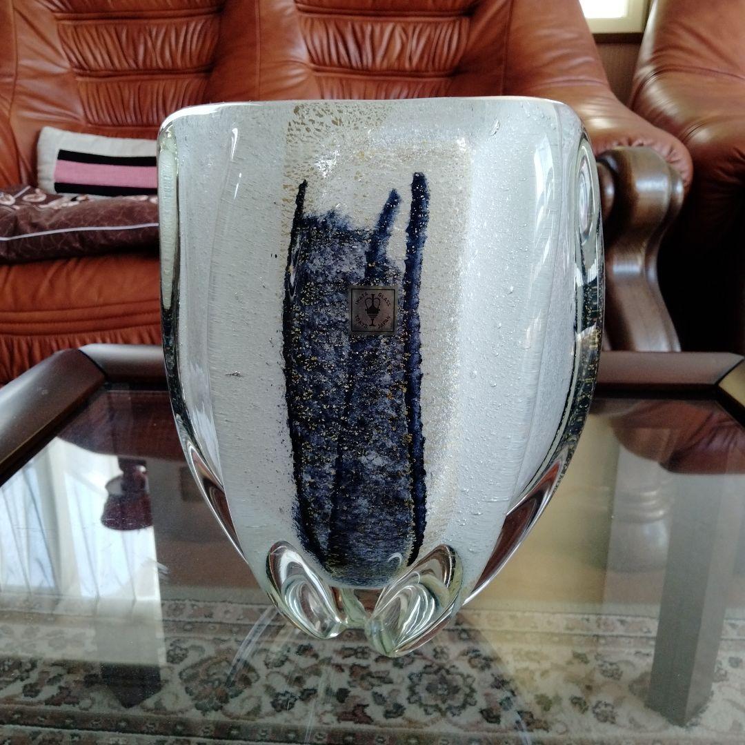 高級芸術名作 日本製ガラス大花瓶 美しい硝子細工大き目サイズ硝子芸術品