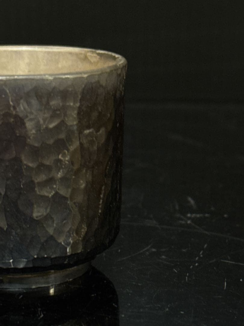 超重量級 極上 純銀 槌目 筒型 ぐい呑 酒器 桐箱入 約197.3g