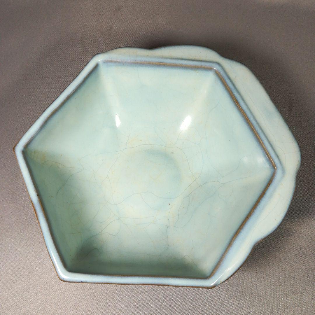 中国　辰砂　六角鉢　器