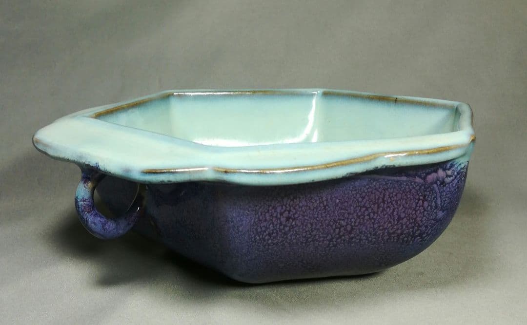 中国　辰砂　六角鉢　器