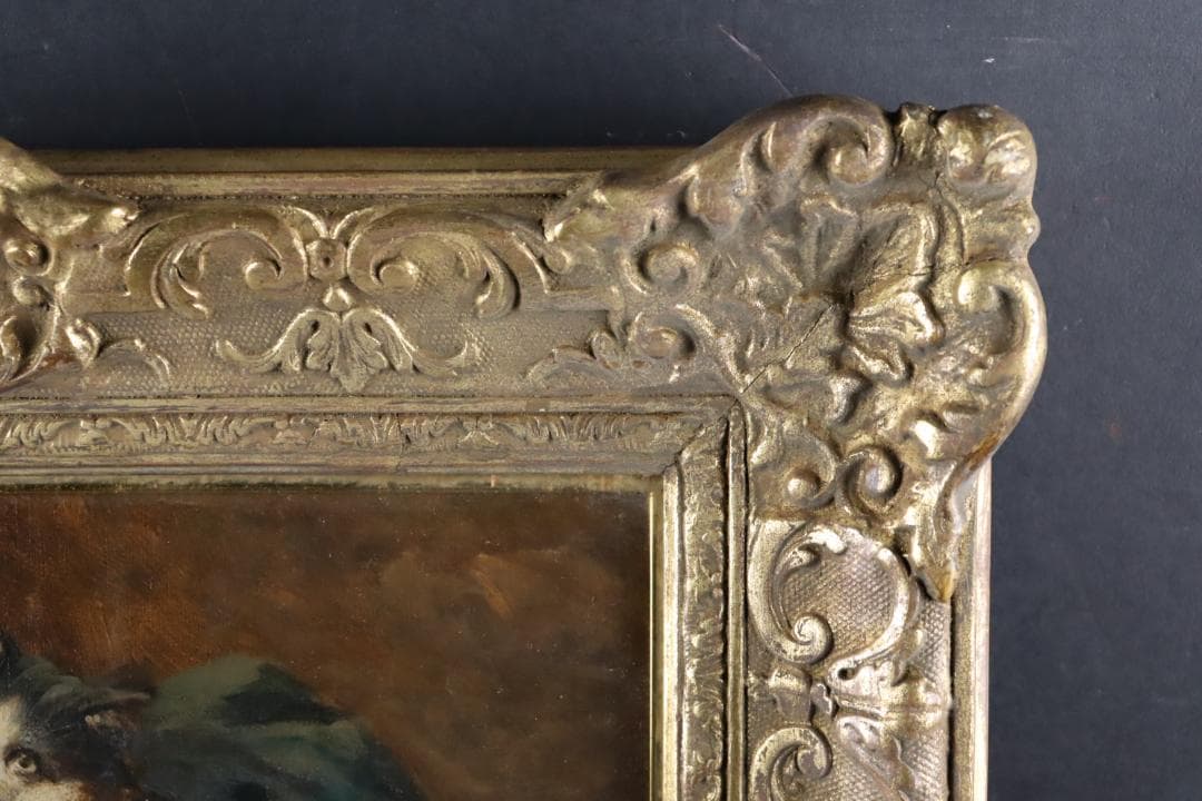 真作保証 19世紀 古画 「3匹の猫」 油彩4号 希少な動物画