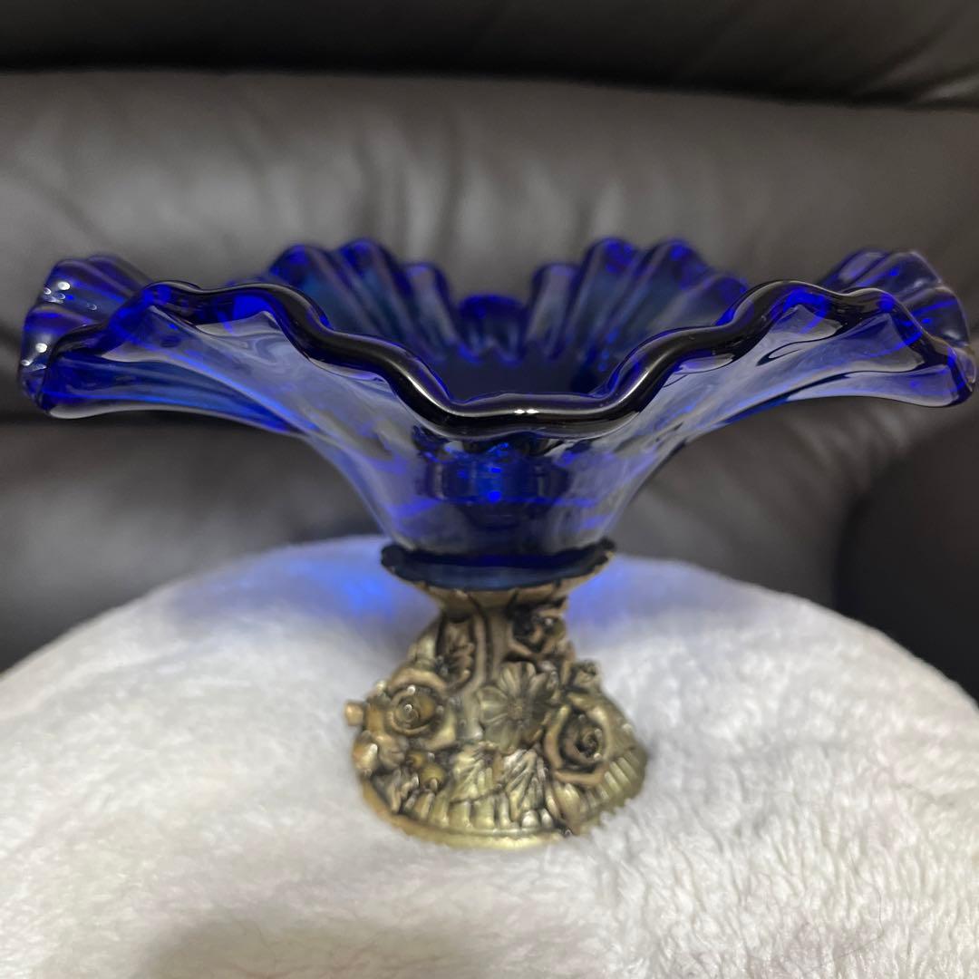イタリア製 青　ガラス 花瓶　ブルー　インテリア　光　工芸品　芸術