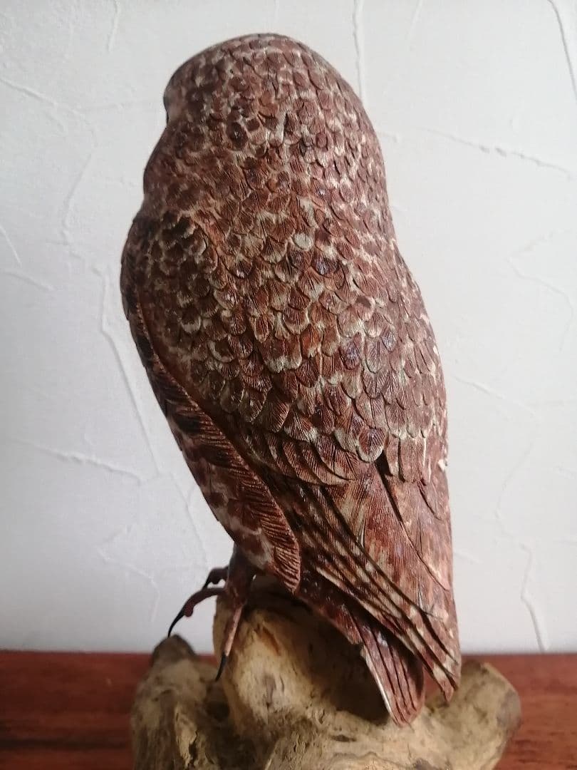 木製 アナホリフクロウ 梟 野鳥彫刻 バードカービング 木彫 野鳥