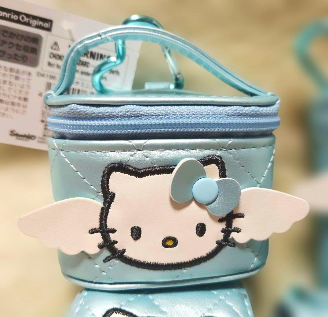 キティミニチュアキルトリュックポーチバニティ形ケースウォレットミラー　４点ブルー