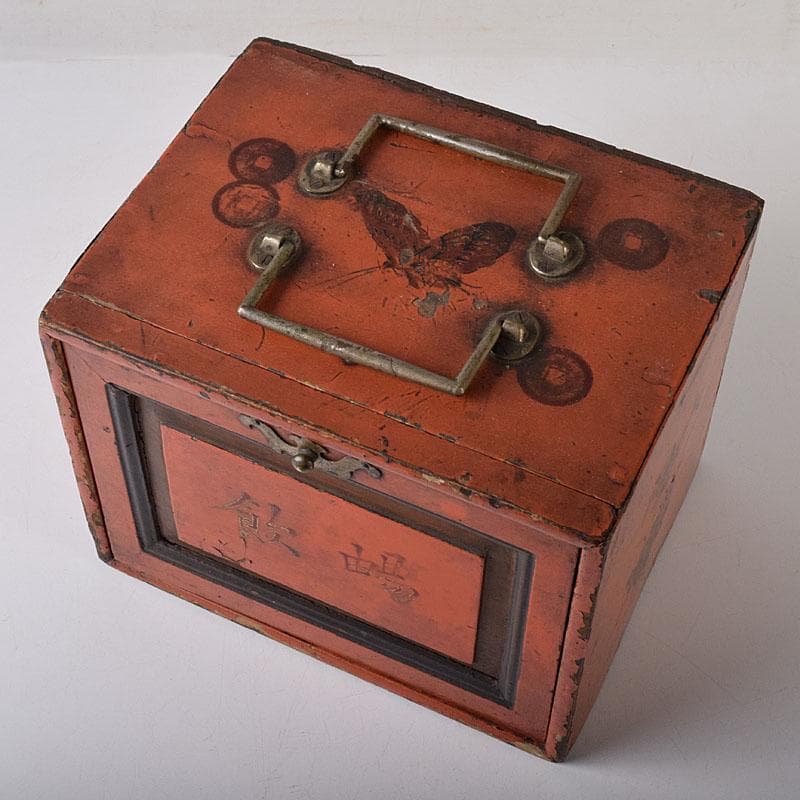 中国　竹嵌　骨牌　背竹牌　麻雀牌　花鳥文蒔絵朱塗箱付　D　8707