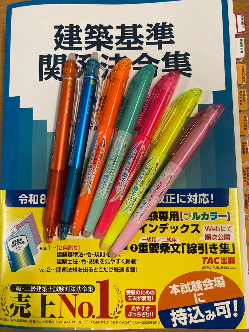 一級建築士2026年度版 建築基準関係法令集 線引き・インデックス貼り付け済み