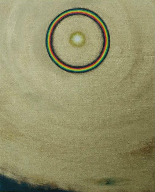 油絵 菅家令子 絵 絵画インテリア額付(白)F3-G112023 風景祈り希望