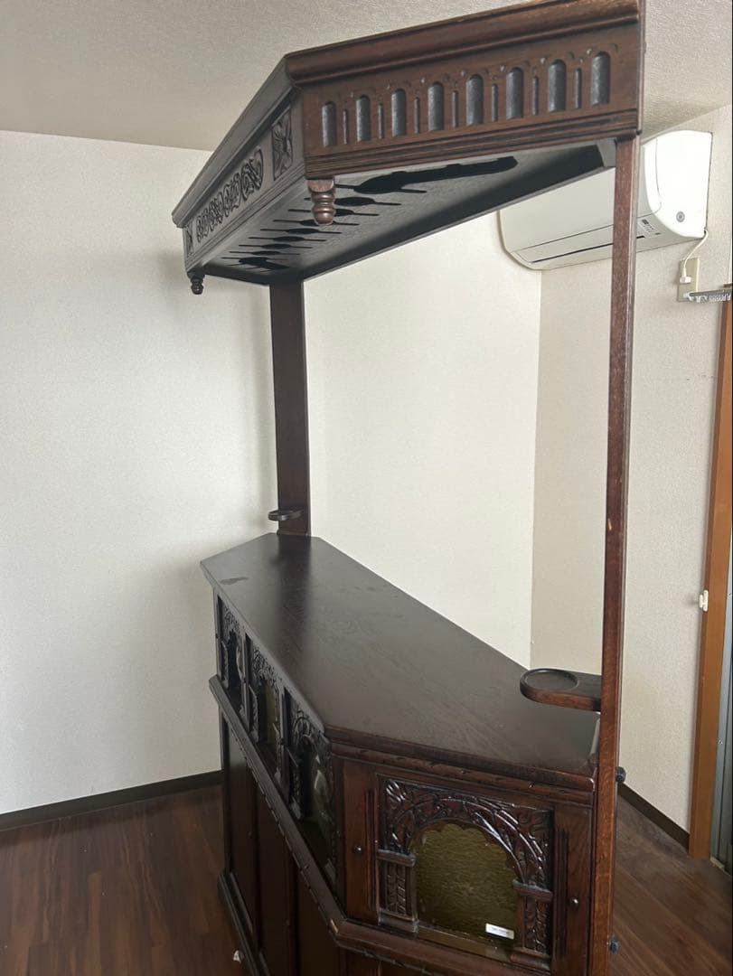 大塚家具 一点物 木製バーカウンター 彫刻入り ダークブラウン