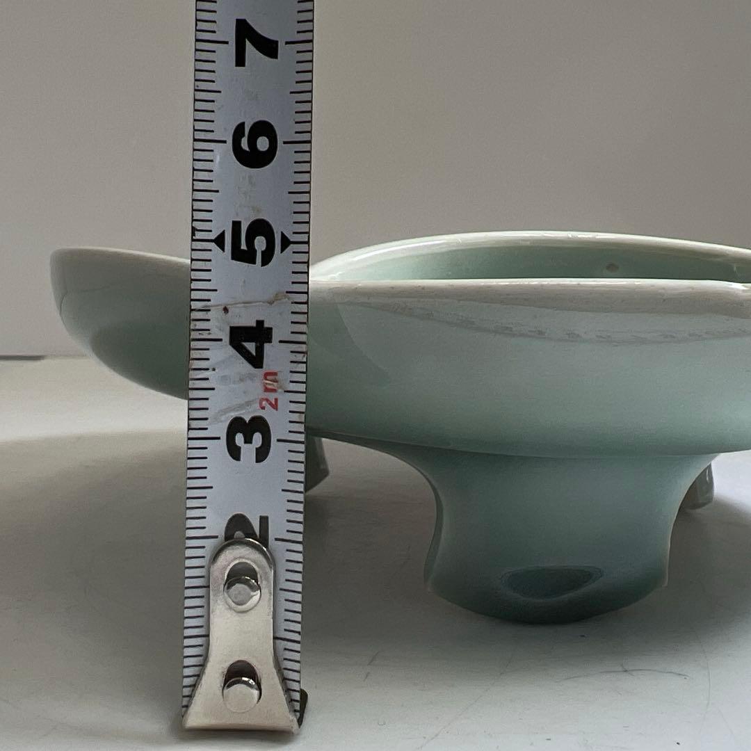 江戸時代後期　鍋島青磁　三足皿　幅約15.8㎝木箱付トヒコ東な8-0121☆2F